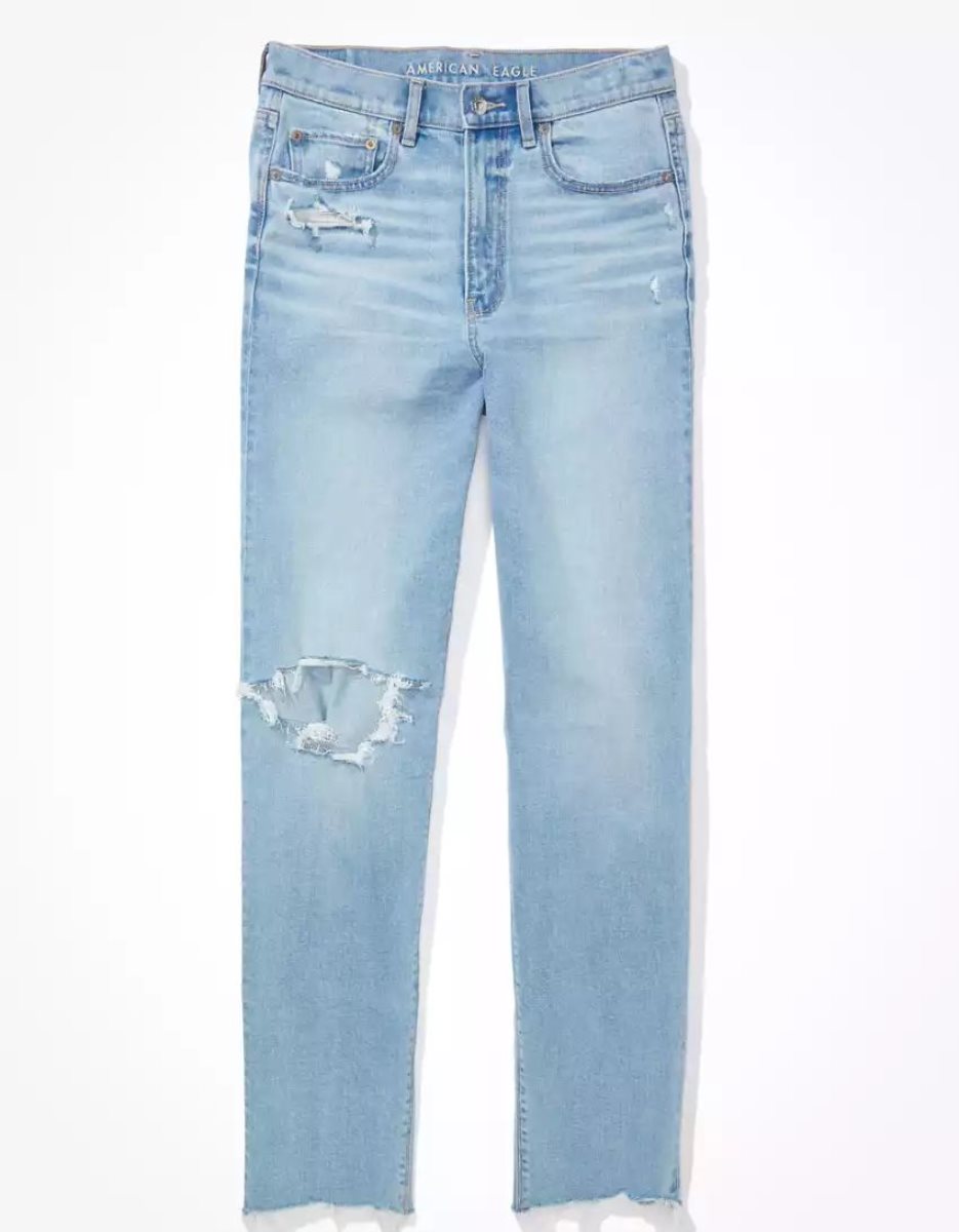 Jean American Eagle AE Stretch Ripped Highest Taille Baggy Droit Multicolore Femme | YQL-06860929